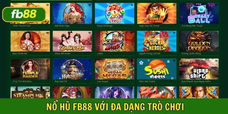 Khu vực slots game FB88 với đa dạng trò chơi hấp dẫn